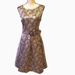 Nine West Fit and Flare Cocktail Dress (Semi-formal), Black & Gold, Size 14